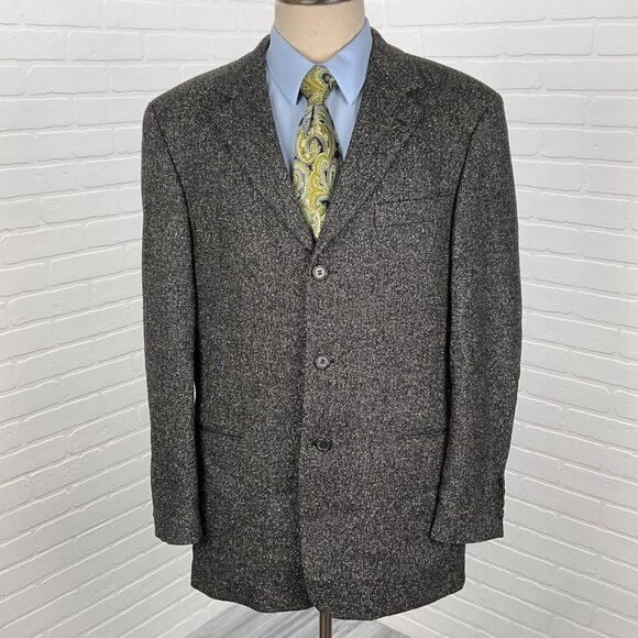 BOSS Hugo Boss Blazer Men 40 Black‎ White Herringbone Einstein Silk Wool Stretch - Picture 1 of 13